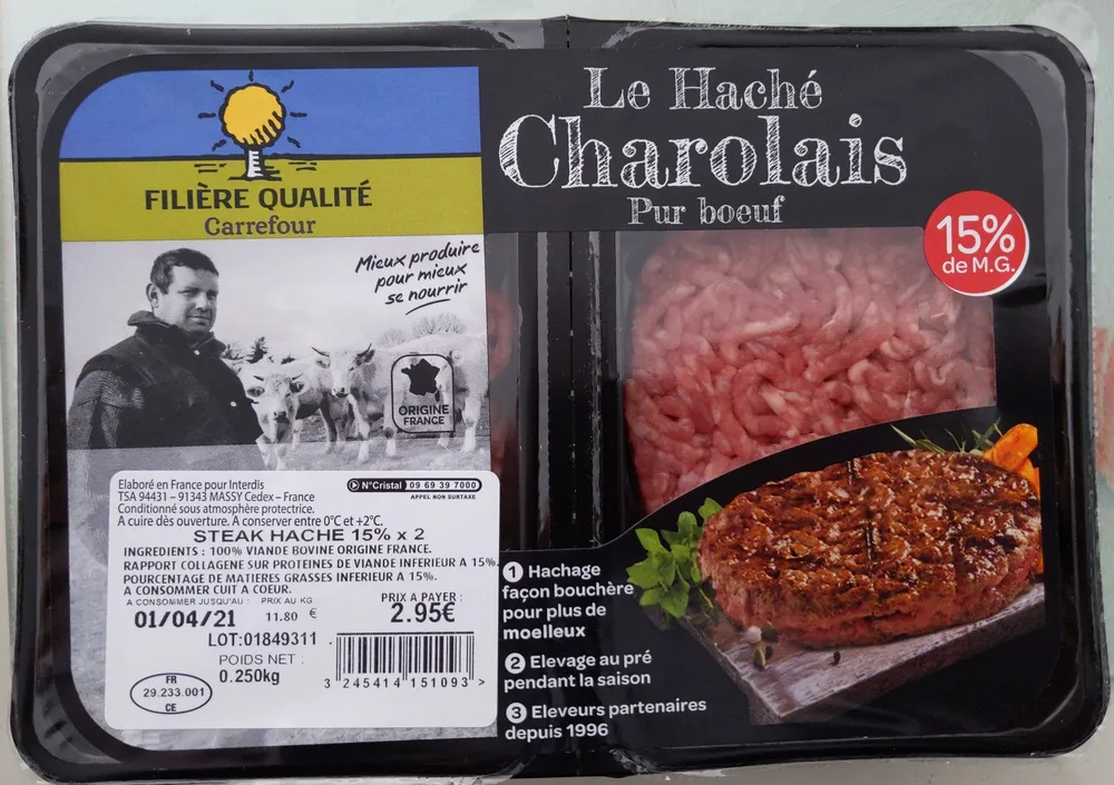 Le Haché Charolais Pur Bœuf 15% M.G.