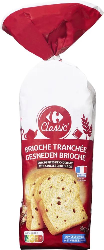 Brioche tranchée aux pépites de chocolat