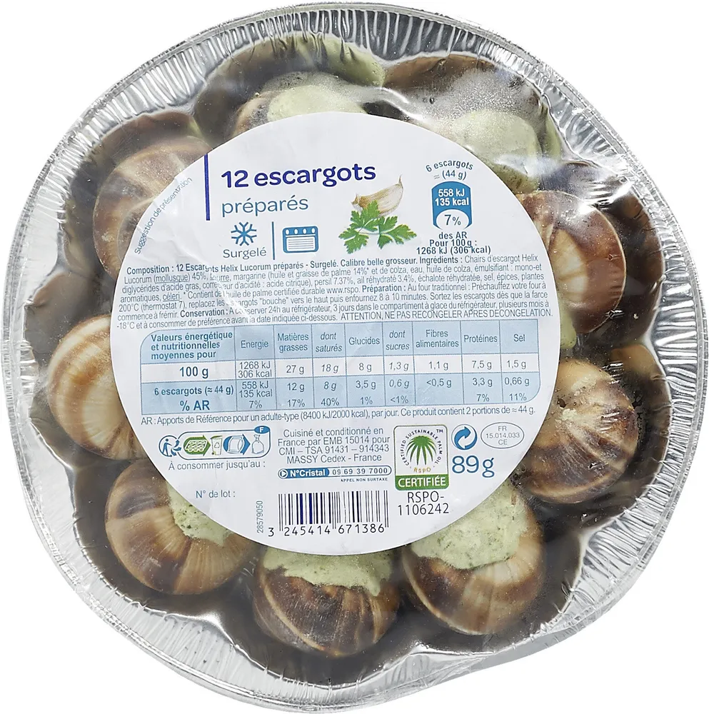 Escargots helix lucorum prepares, belle grosseur