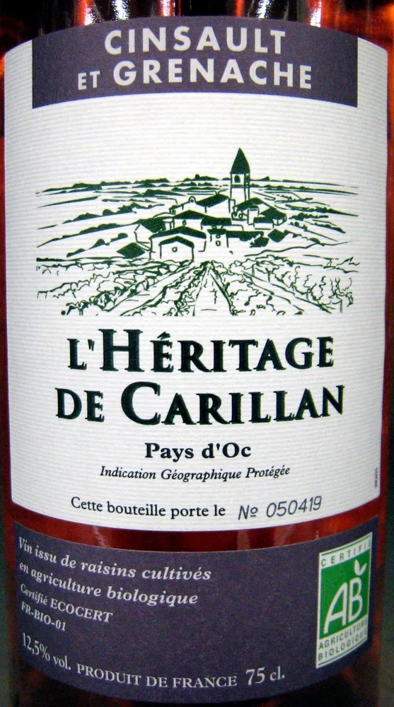 Cinsault et Grenache Pays d'Oc 2011 IGP Bio L'Héritage de Carillan