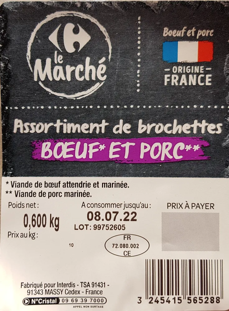 Assortiment brochettes porc & bœuf spécial barbecue