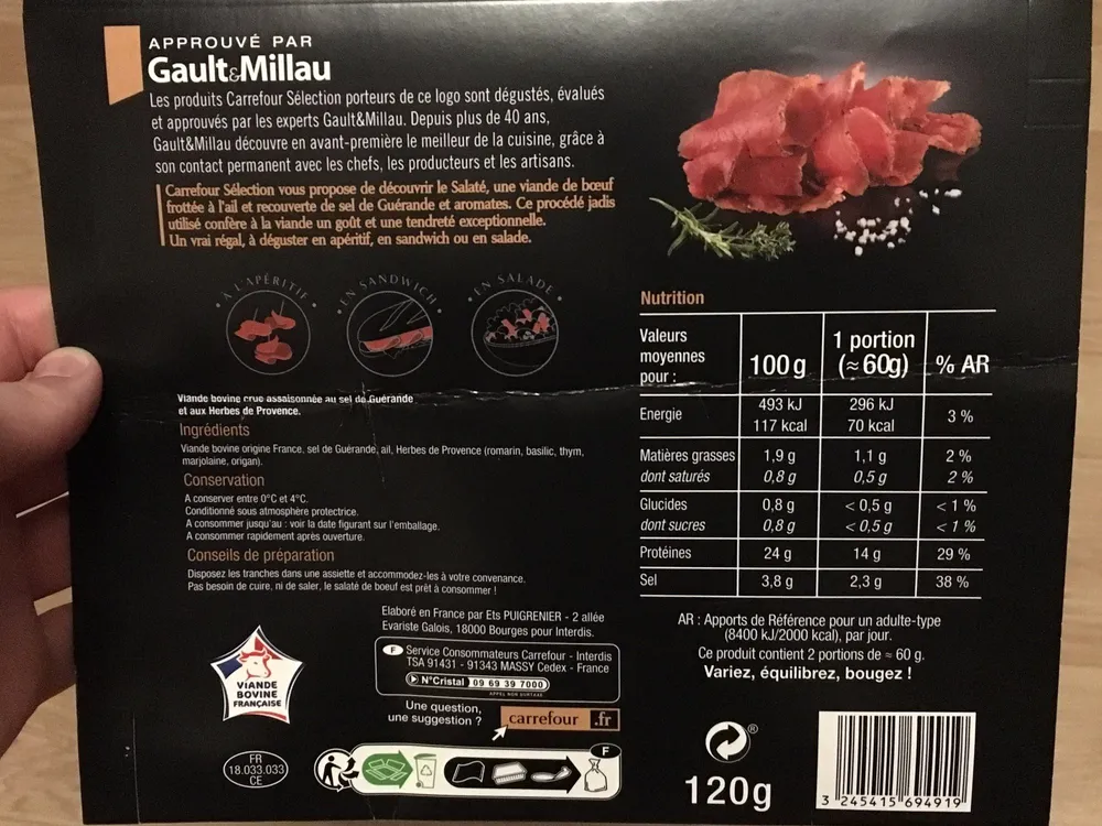 Chiffonnade de Boeuf - Affiné façon salaté au sel de Guérande et aux herbes de Provence