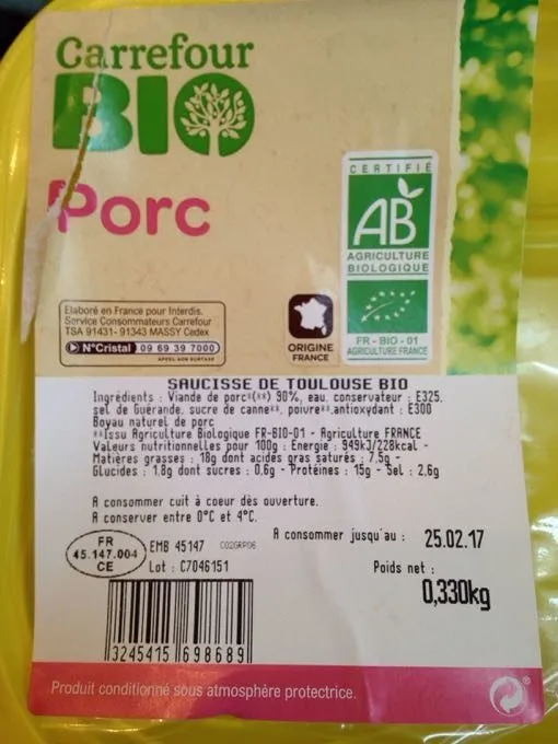 Saucisse de Toulouse Bio