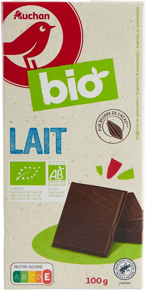 Chocolat au lait issu de l'agriculture biologique.