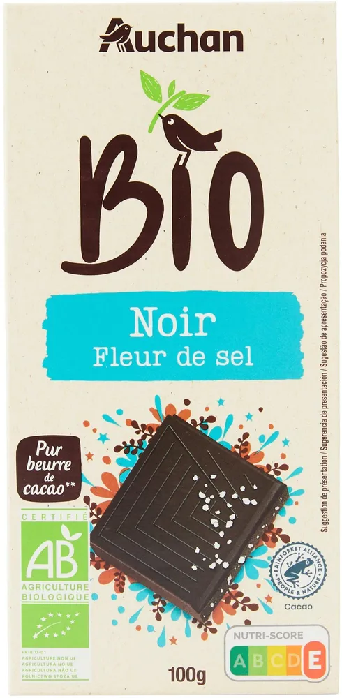 Chocolat noir à la fleur de sel issu de l'agriculture biologique.