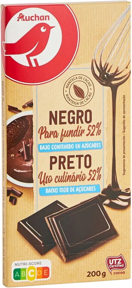 Auchan chocolat noir dessert faible en sucre 200g