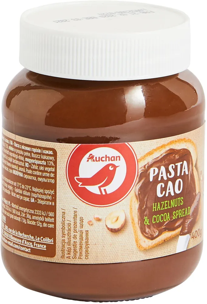 Auchan pate a tartiner cacao & noisettes 13% 400g - pack c