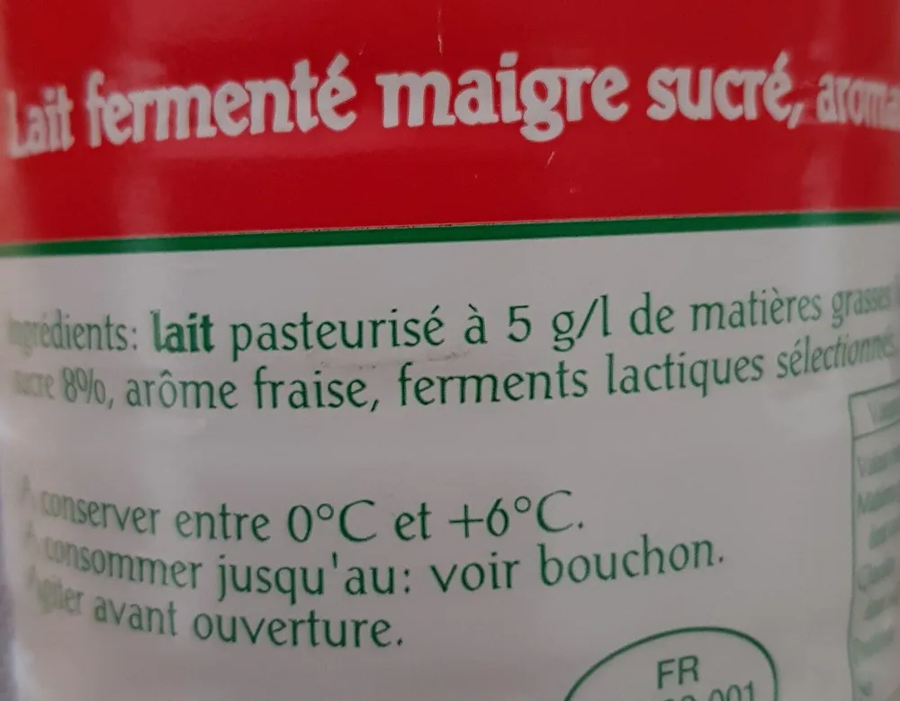 Laben lait fraise fermenté