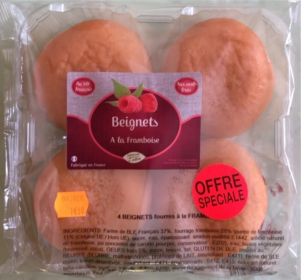 4 beignets fourrés à la framboise