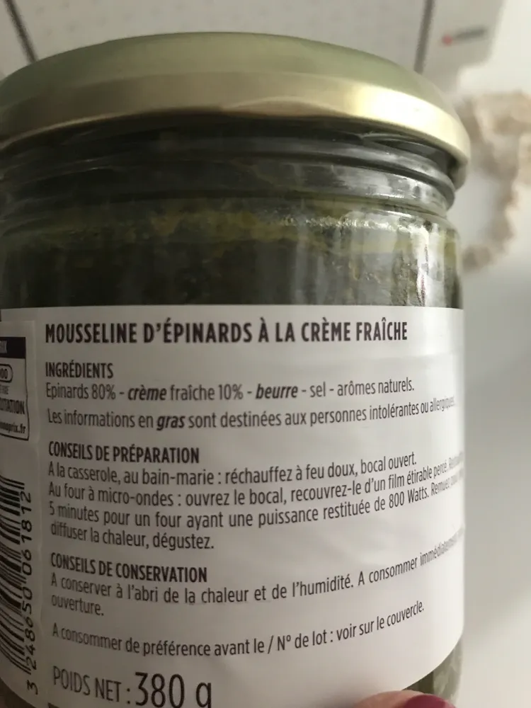 Mousseline d'épinards à la crème fraîche