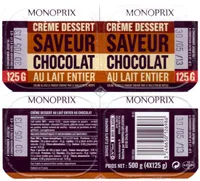 Crème dessert saveur chocolat au lait entier