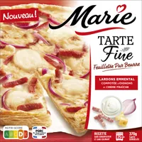 Tarte Fine - Lardons, emmental, compotée d'oignons et crème fraîche