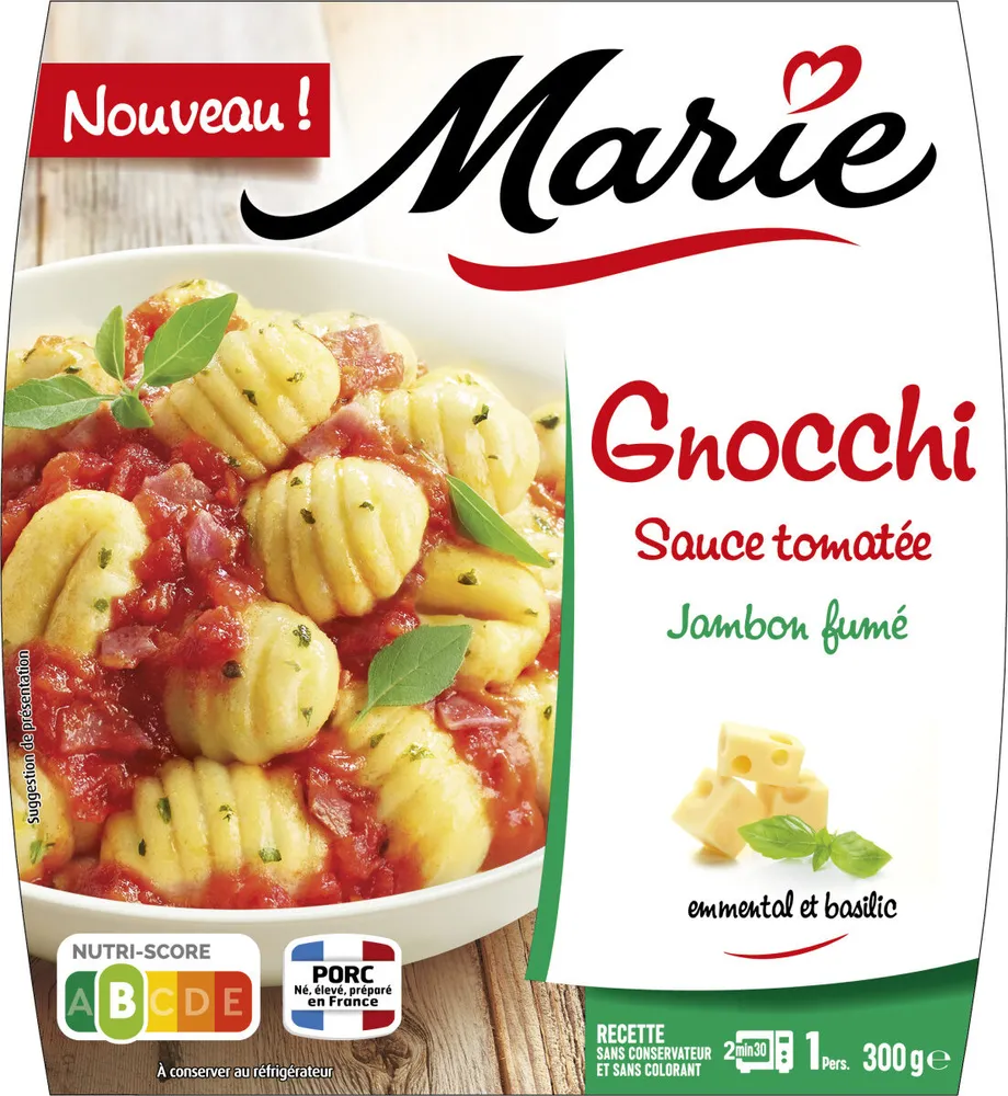 Gnocchi, sauce tomatée, jambon fumé
