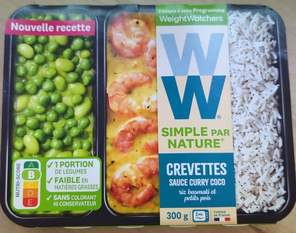 CREVETTES SAUCE CURRY COCO riz basmati et petits pois