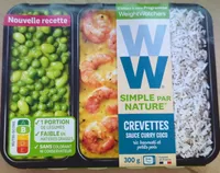 CREVETTES SAUCE CURRY COCO riz basmati et petits pois