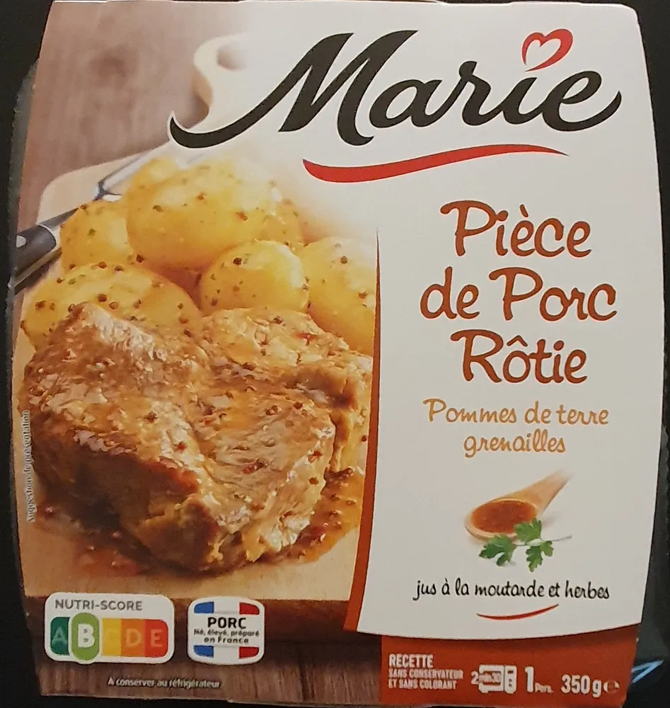Pièce de porc rôtie, Jus à la moutarde & aux herbes et PDT grenailles