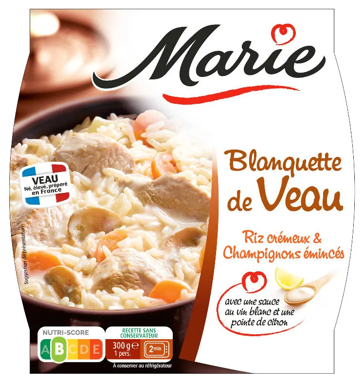Blanquette de veau, Riz crémeux et Champignons émincés