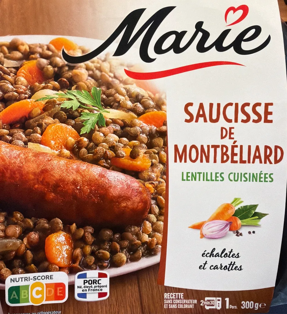 Saucisse de Montbéliard, Lentilles cuisinées