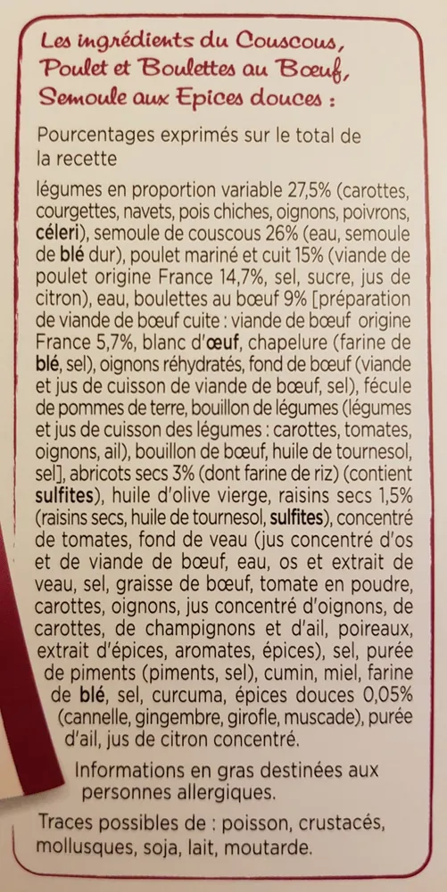 Couscous Poulet et Boulettes au Boeuf