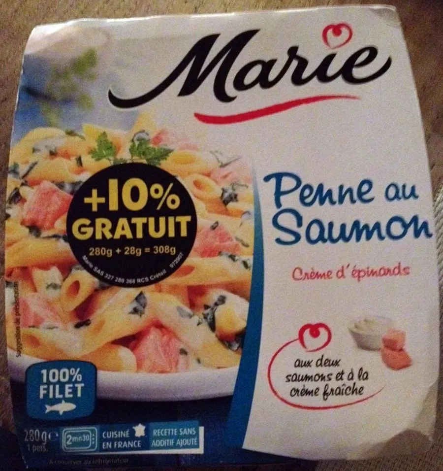 Penne au saumon crème d'épinards