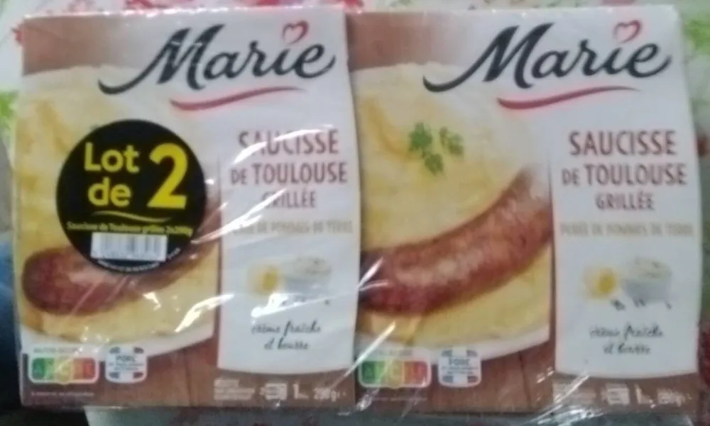 Saucisse de Toulouse grillée purée de pommes de terre