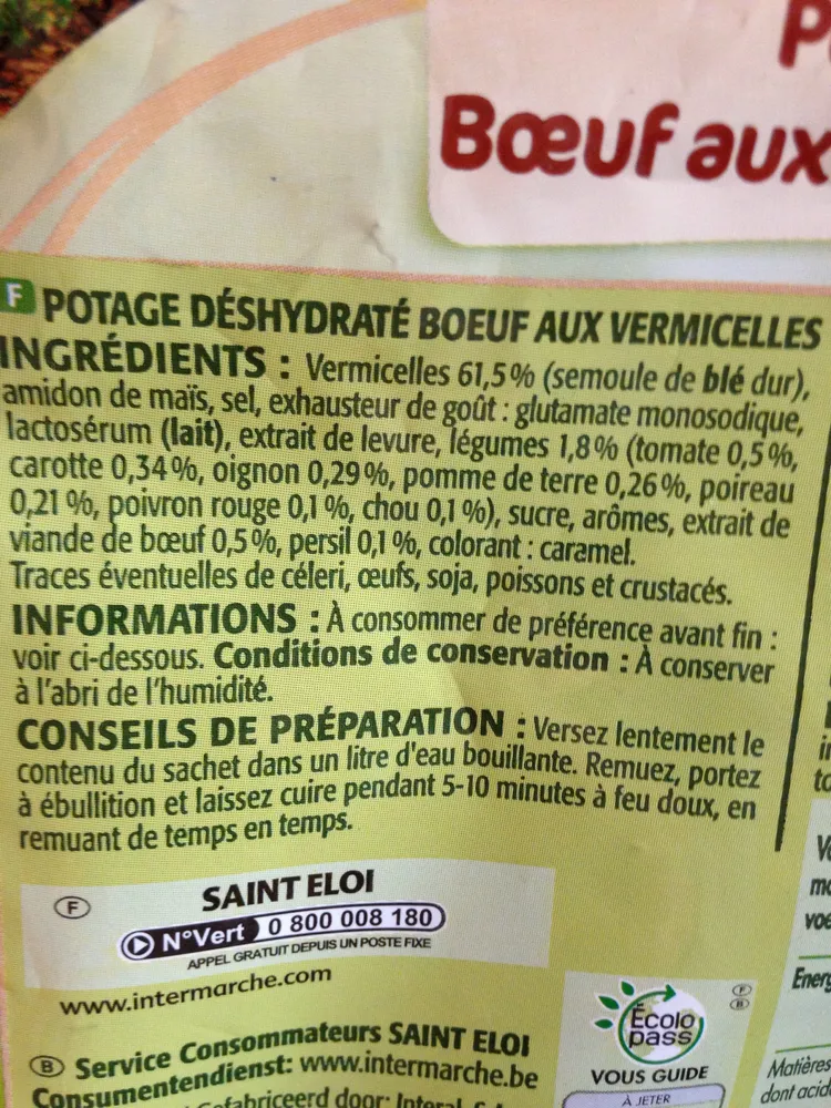 Soupe Déshydratée, Boeuf Au Vermicelle, Le Sachet, 72g