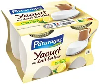 YAOURT AU LAIT ENTIER POT VERRE 4X125G - saveur citron