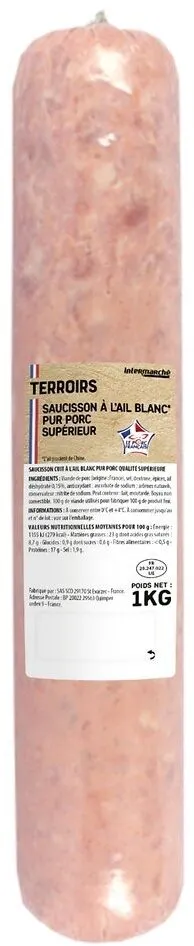 SAUCISSON CUIT A L'AIL BLANC DROIT SUPERIEUR 1 kg TRAD