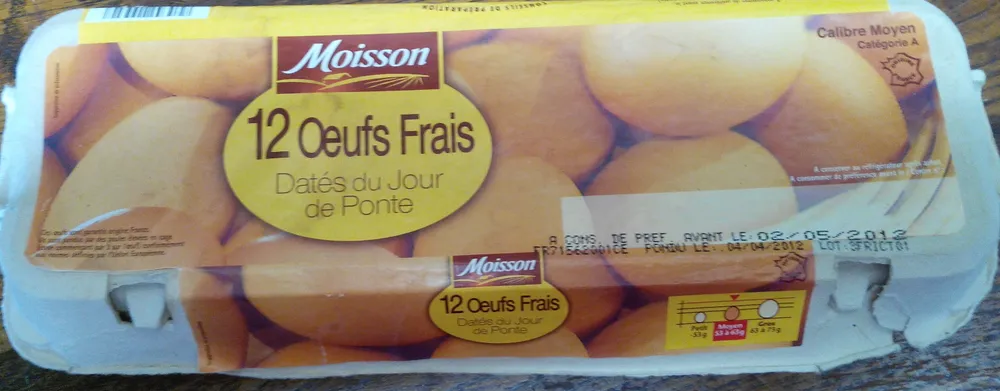 Oeufs frais Datés du Jour de Ponte (x 12) calibre Moyen