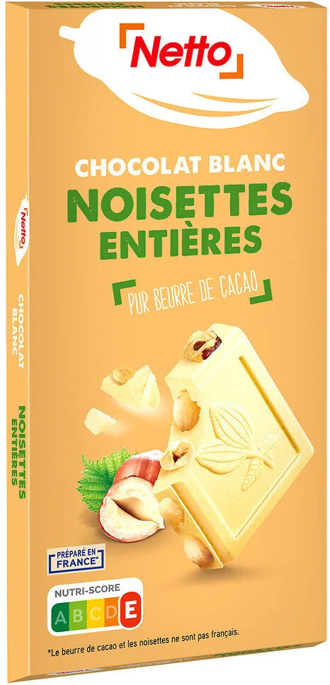 Tablette bloc chocolat blanc aux noisettes entières - 200g