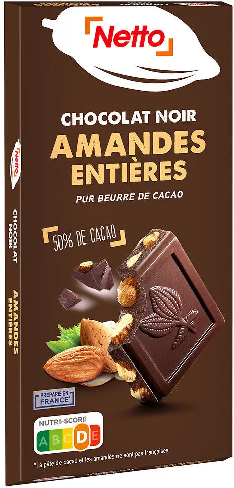 Tablette bloc chocolat noir aux amandes - 200g