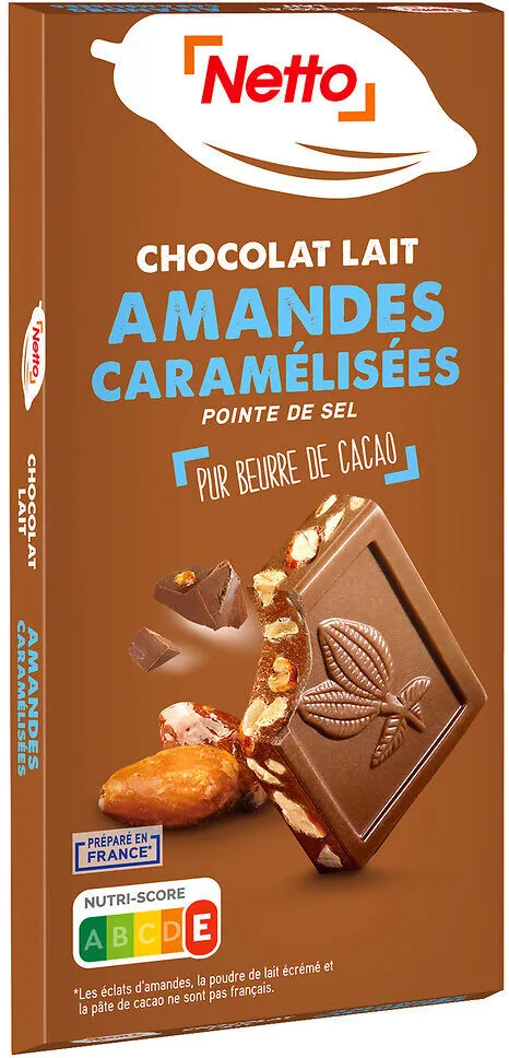 Tablette bloc chocolat au lait aux amandes caramélisées pointe de sel - 200g