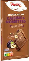 Tablette bloc chocolat au lait aux raisins et noisettes entières - 200g
