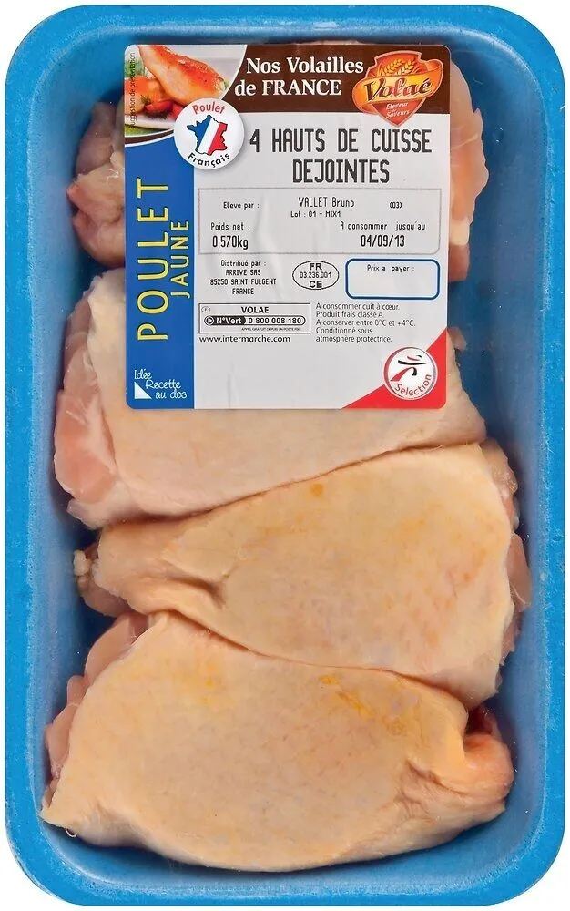 HAUTS DE CUISSE DEJOINTES DE POULET JAUNE x4 - 600g ENV