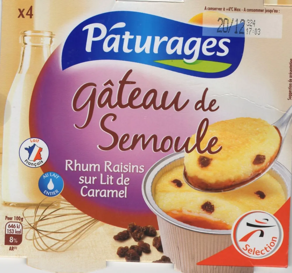 Gateau semoule Rhum raisins sur lit de caramel