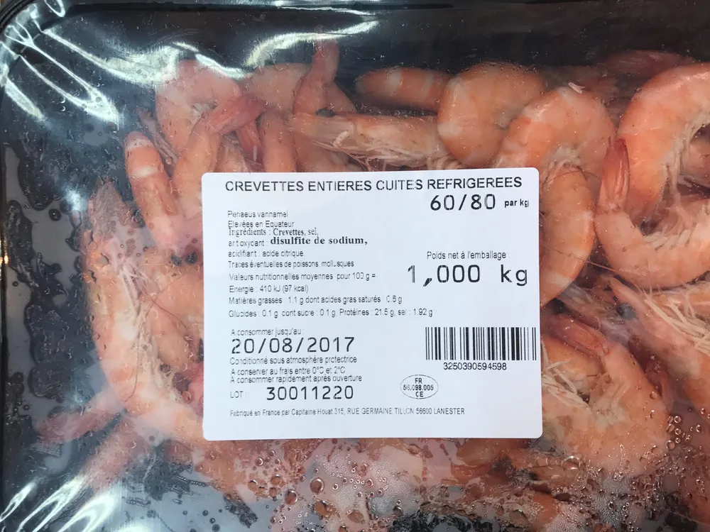 Crevettes Entières Cuites Réfrigérées