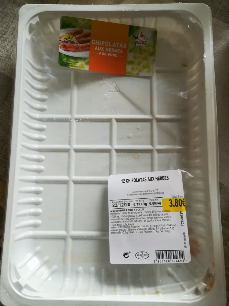 Chipolatas aux herbes x12, la barquette de