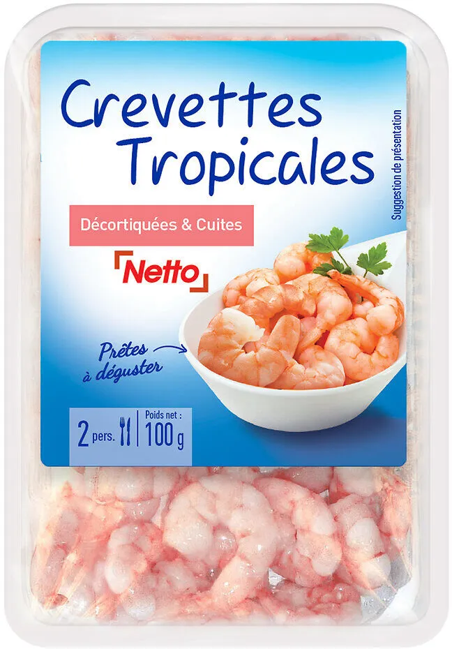 Crevettes tropicales décortiquées cuites (Jumbo )- 100g