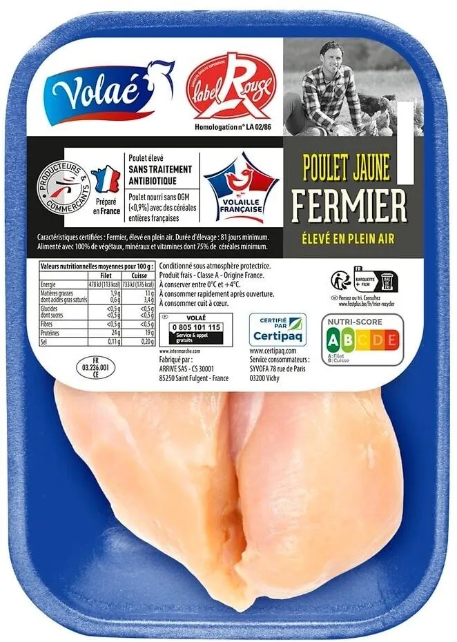 2 filets de poulet fermier jaune Label Rouge - 300g PV