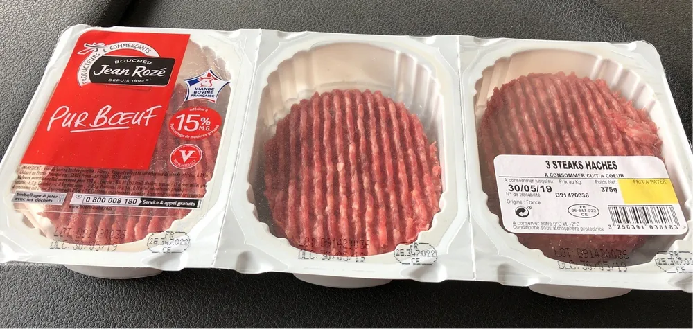 Jean Rozé, Steak, viande hachée pur bœuf 15%