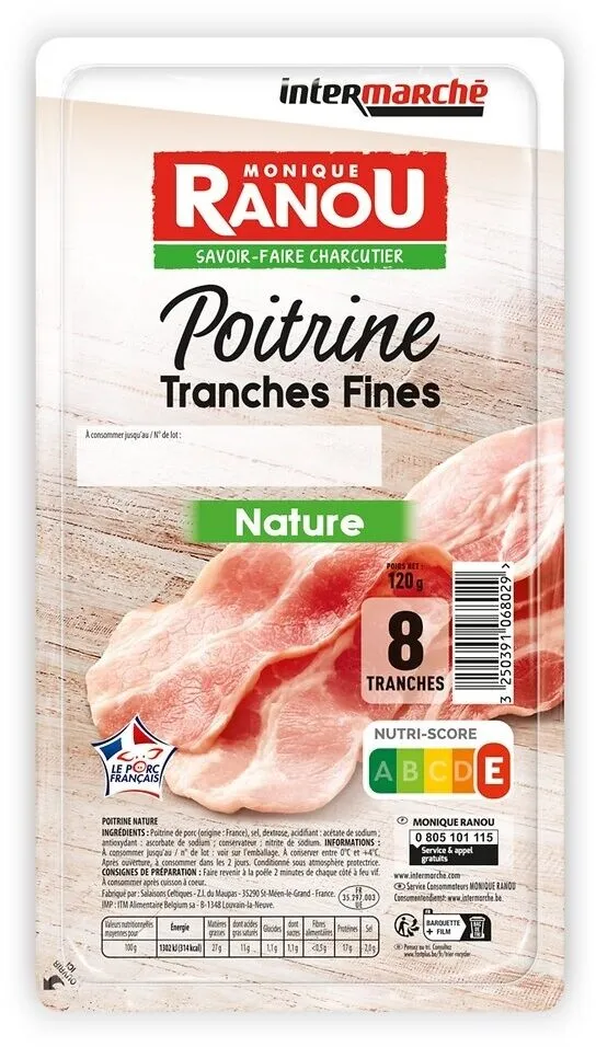 Poitrine tranches fines natures 120g ranou