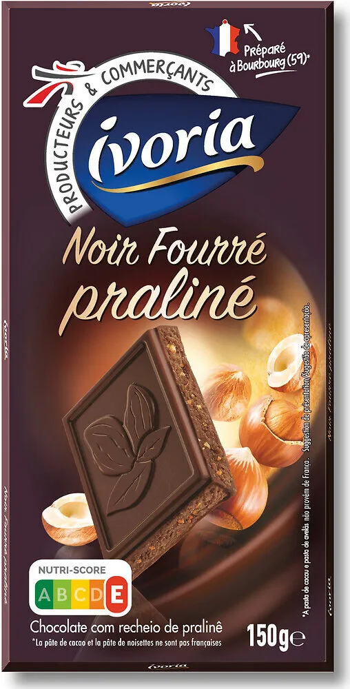 Tablette fourrée chocolat noir praliné