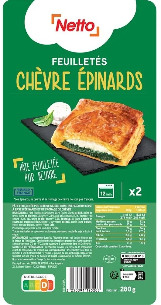 FEUILLETE CHEVRE EPINARDS x 2