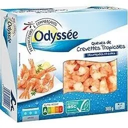 Queues de crevettes tropicales decortiquees et cuites 300g cpto asc