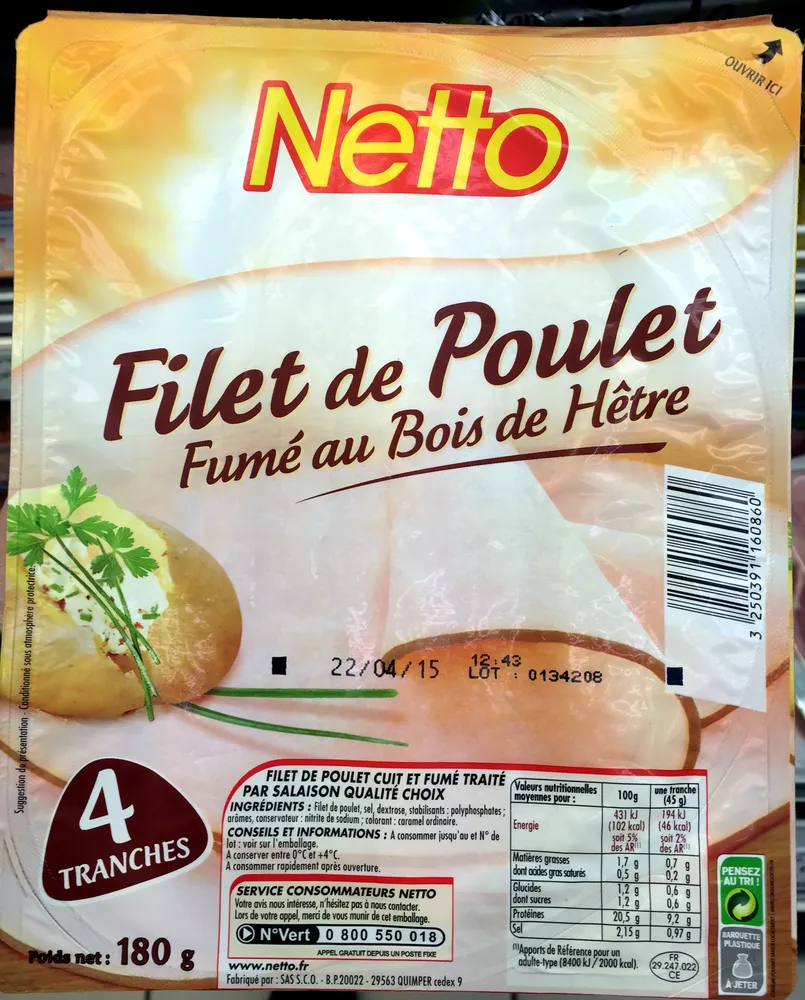 Blanc de poulet fume sup 4t 180g
