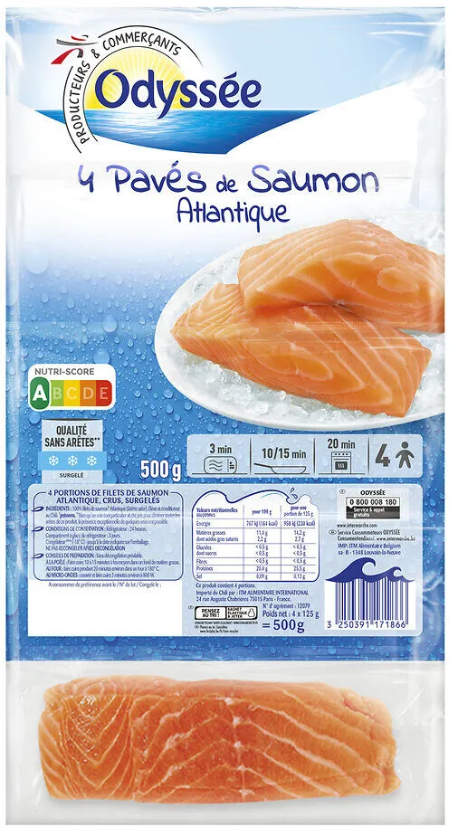 PAVES DE SAUMON ATLANTIQUE SANS PEAU 500g