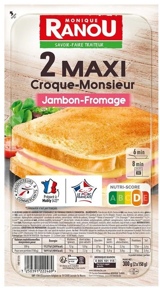Croque monsieur maxi jambon fromage