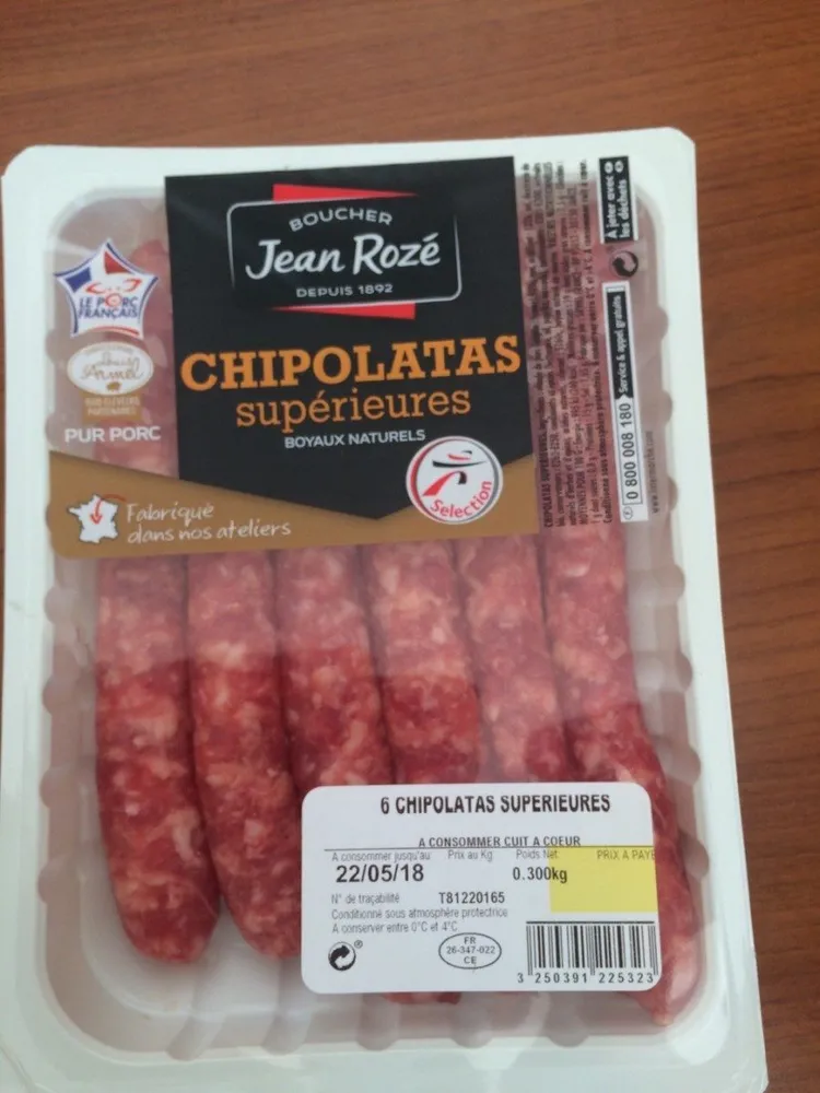 Chipolatas superieures x6, la barquette de