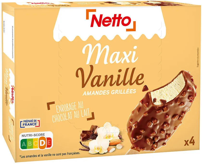 Maxi vanille (G) enrobage chocolat au lait - amandes x4 - 120mL