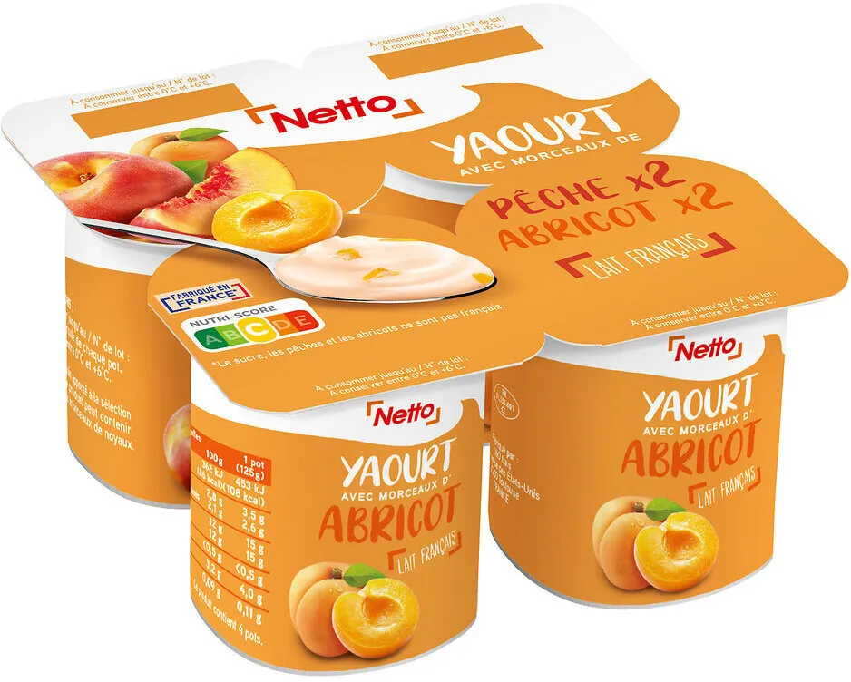 Yaourt peche abricot 4 x125 gr